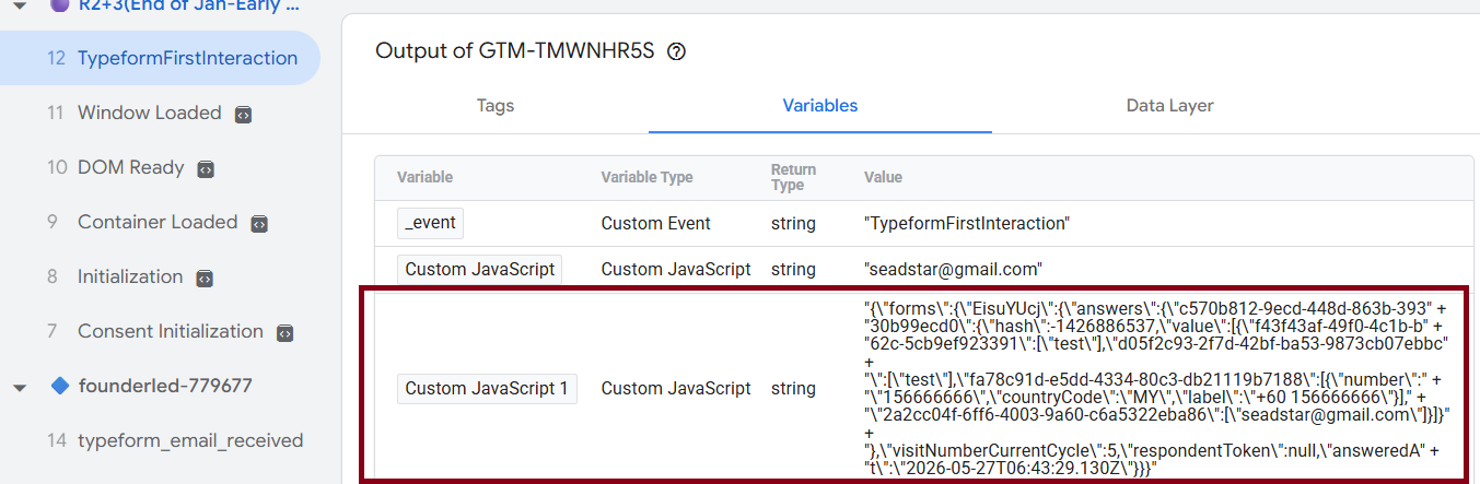 Screenshot of google tag manager Enhanced Conversion Data of Google Ads
